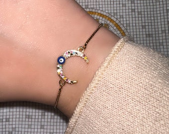 Pulsera de mal de ojo, pulsera de protección, joyería de mal de ojo, pulsera delicada, pulsera de mal de ojo de oro, pulsera de mal de ojo para mujer, oro de mal de ojo