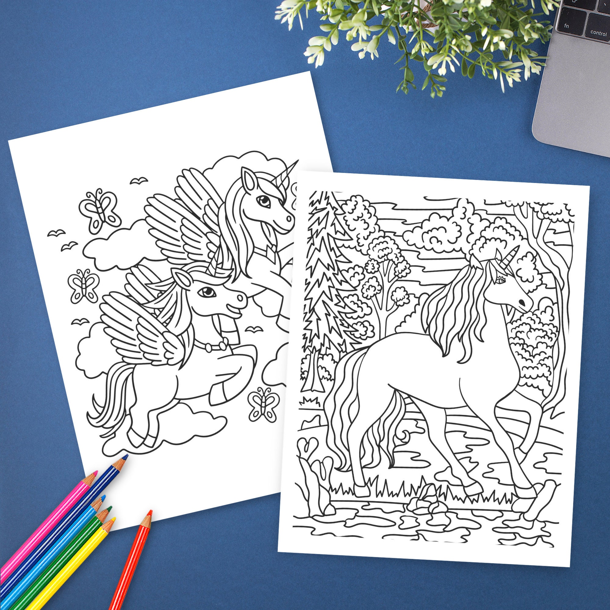 Unicorn World Coloring Book for Kids | Cute 60 Digital Coloring Pages ...