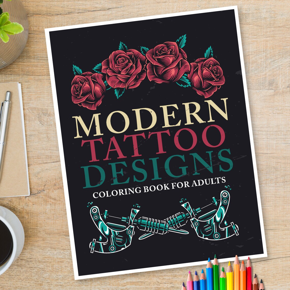 Modern Tattoo Designs Coloring Book for Adults | Cute 60 Digital ...