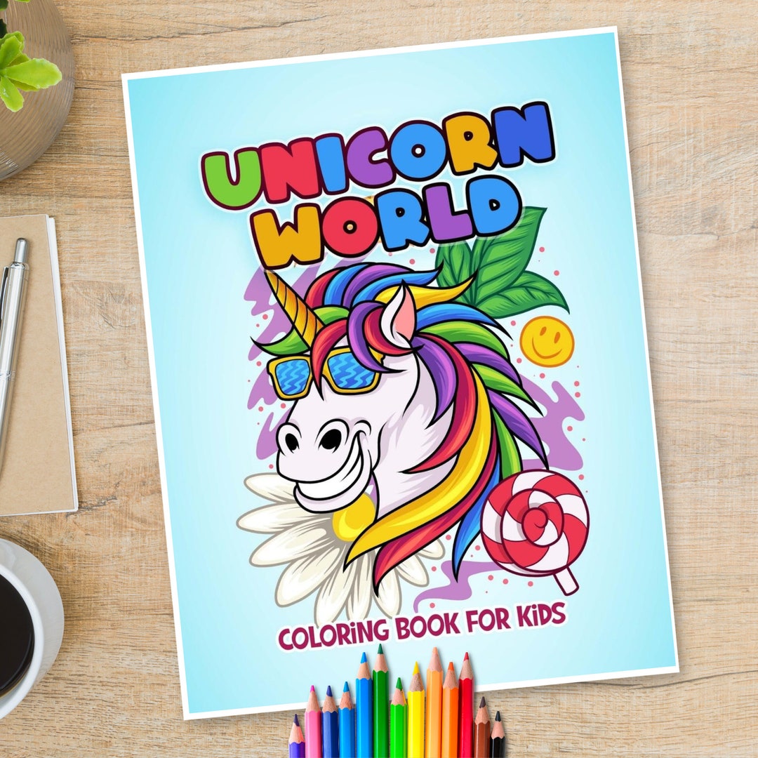 Unicorn World Coloring Book for Kids | Cute 60 Digital Coloring Pages ...