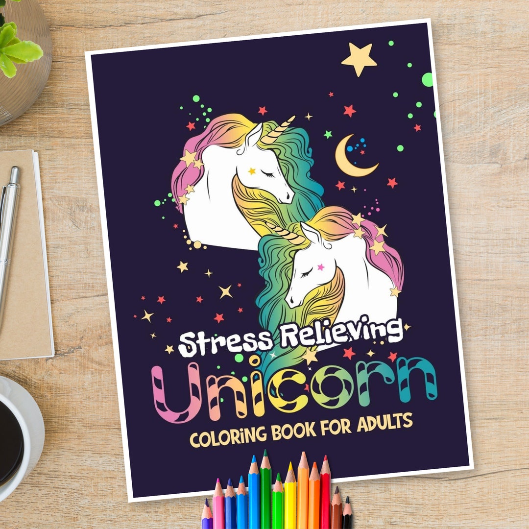 Stress Relieving Unicorn Coloring Book for Adults | Cute 60 Digital ...