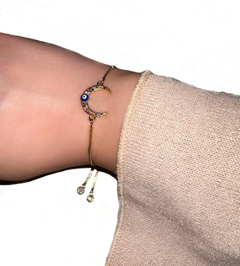 Pulsera de mal de ojo, pulsera de protección, joyería de mal de ojo, pulsera delicada, pulsera de mal de ojo de oro, pulsera de mal de ojo para mujer, oro de mal de ojo imagen 3