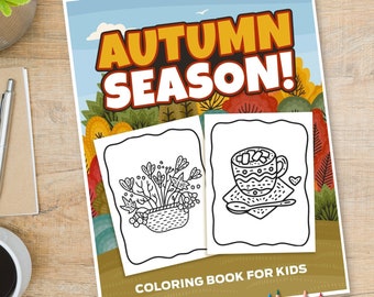 Livre de coloriage de la saison d'automne pour les enfants | 60 pages de coloriage numériques mignonnes avec des motifs uniques (PDF imprimable)