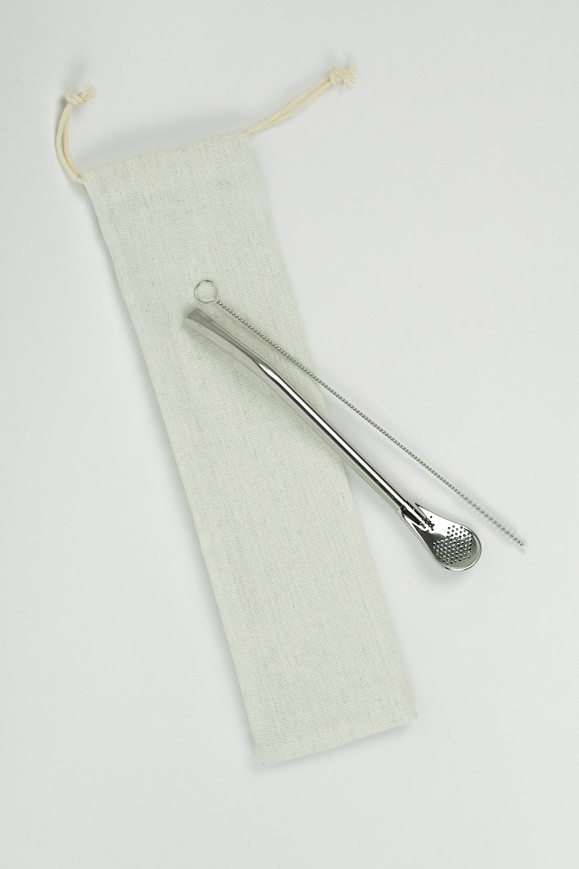 Paille Filtrante Inox Pour Infusions | Bombilla + Brosse Pochette Lin - Bonature