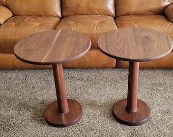 Handcrafted Walnut Side Tables Set: Round Wood Accent Furniture