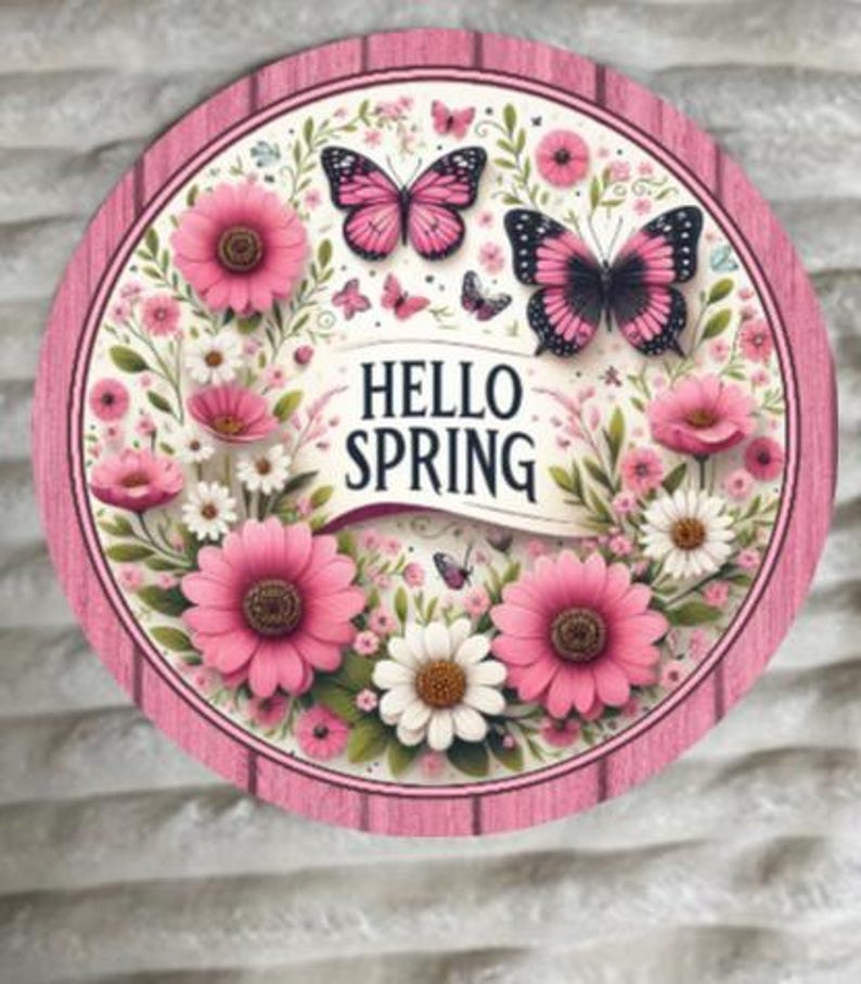 Hello Spring- Round Wood Sign - Etsy