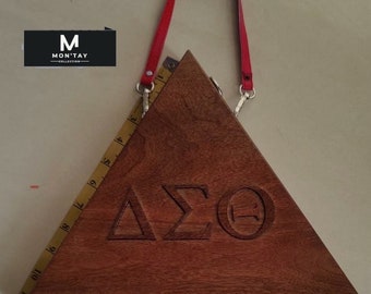 Delta Sigma Theta Sorority Custom made 3D sweetheart raised wood letters triangle handbag with dustbag and 3 interchangeable straps, 1913,,