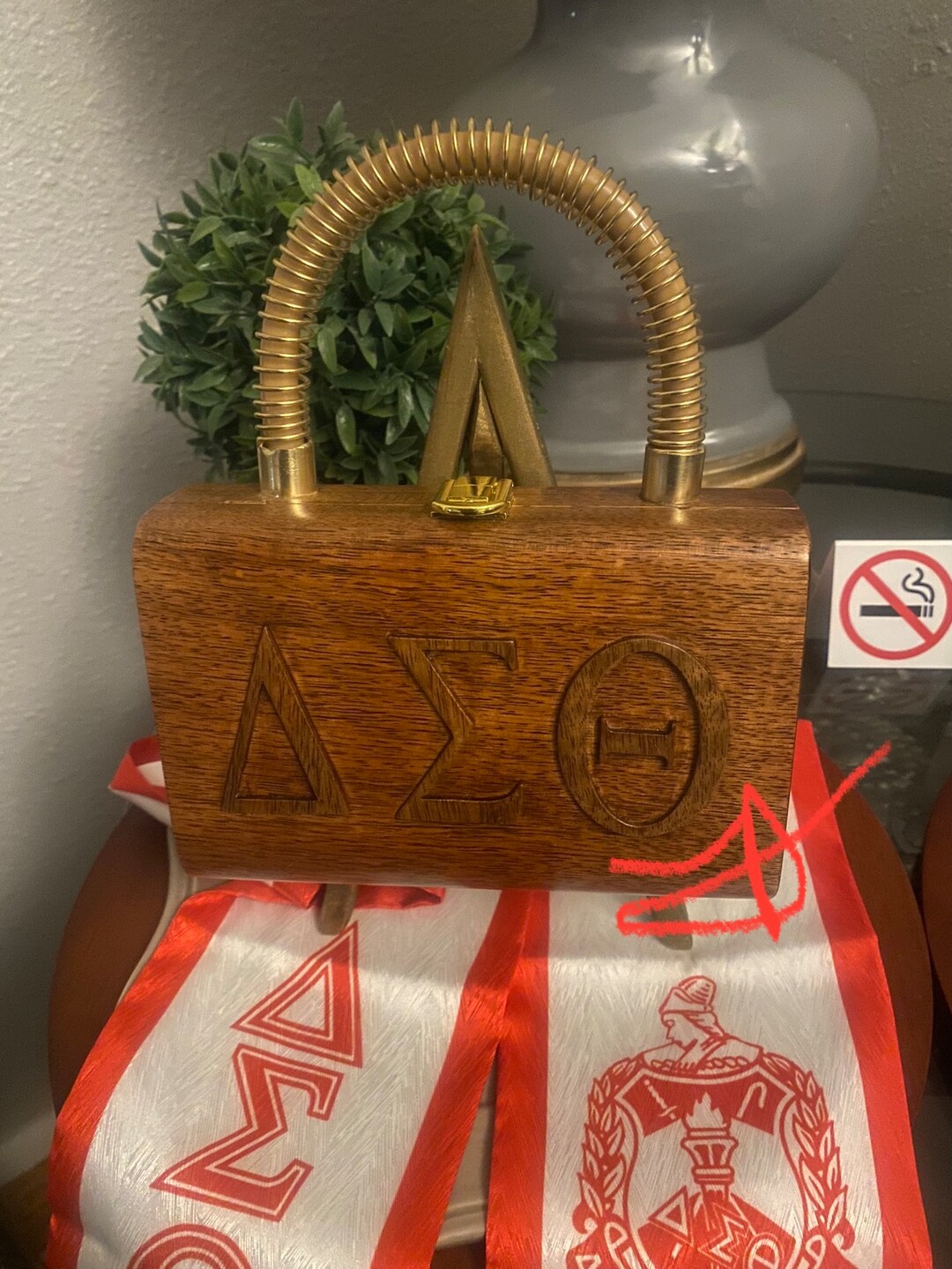 Delta Sigma Theta Sorority Custom Made 3D Raised Wood Letters Handbag With Dustbag,1913,,delta