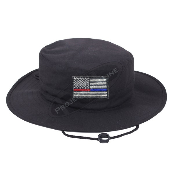 Thin Blue / Red Line Tattered American Flag Police Officer Firefighter Military Adjustable Boonie Hat - Color Choice - FREE SHIPPING