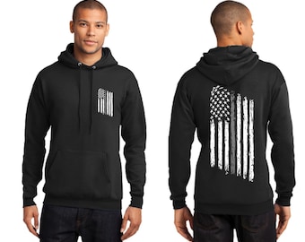 Thin Silver Line Tattered American Flag Corrections Officer Hoodie Hooded Sweatshirt Shirt - FREE SHIPPING