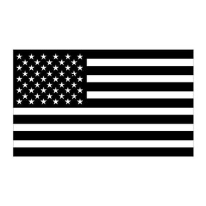 May include: A black and white American flag with 13 horizontal stripes and 50 white stars in a blue rectangle in the upper left corner.