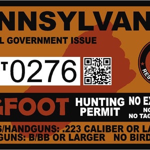 Pennsylvania PA Bigfoot Hunting Permit Sticker Self Adhesive Vinyl usa united states Sasquatch