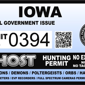 Iowa IA Ghost Hunting Hunter Permit Sticker Self Adhesive Vinyl usa united states us Paranormal Investigator Decal Sticker