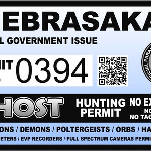 Nebraska NE Ghost Hunting Hunter Permit Sticker Self Adhesive Vinyl usa united states us Paranormal Investigator Decal Sticker