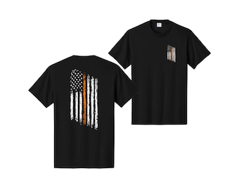 Thin Orange Line Tattered American Flag Search and Rescue SAR Short Sleeve Shirt - FREE SHIPPING