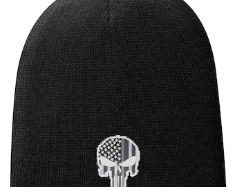 Tactical Subdued Punisher SKULL tattered American Flag United States Military Fold Over Fleece Lined Skull Cap Color Choice - FREE SHIPPING