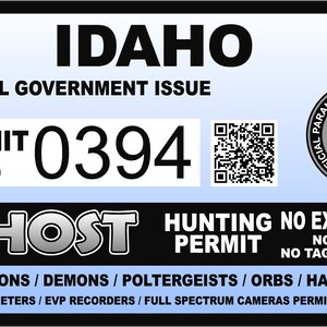 Idaho ID Ghost Hunting Hunter Permit Sticker Self Adhesive Vinyl usa united states us Paranormal Investigator Decal Sticker