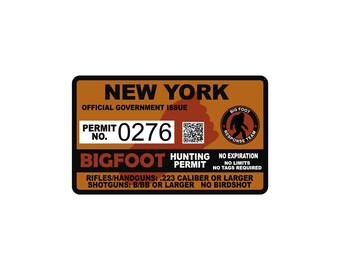 New YORK NY Bigfoot Hunting Permit Sticker Self Adhesive Vinyl usa united states Sasquatch