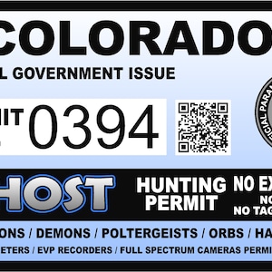 Colorado CO Ghost Hunting Hunter Permit Sticker Self Adhesive Vinyl usa united states us Paranormal Investigator Decal Sticker