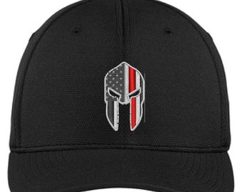 Thin Red Line Spartan American Flag Flex Fit Distressed Baseball Cap Hat Firefighter Fireman Firemen Choose Color - FREE SHIPPING