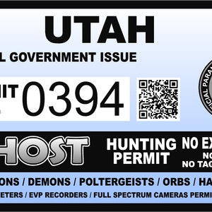 Utah UT Ghost Hunting Hunter Permit Sticker Self Adhesive Vinyl usa united states us Paranormal Investigator Decal Sticker