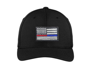 Thin Blue Red Line American TRUCKER Flag Flex Fit Baseball Cap Ponytail Hat Law Enforcement Firefighter - Choose Color - FREE SHIPPING
