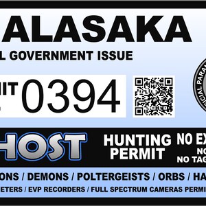 Alaska AK Ghost Hunting Hunter Permit Sticker Self Adhesive Vinyl usa united states us Paranormal Investigator Decal Sticker