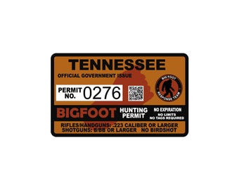 Tennessee TN Bigfoot Hunting Permit Sticker Self Adhesive Vinyl usa united states Sasquatch