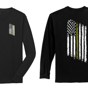 Thin GOLD Line Tattered American Flag Dispatcher Long Sleeve Shirt - FREE SHIPPING