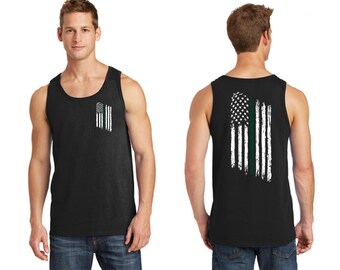 Thin Green Line American Flag Tattered  Subdued Gift Military Federal Agent Shirt Tank Top- FREE SHIPPING