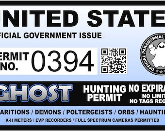 United States US Ghost Hunting Hunter Permit Sticker Self Adhesive Vinyl usa united states us Paranormal Investigator Decal Sticker