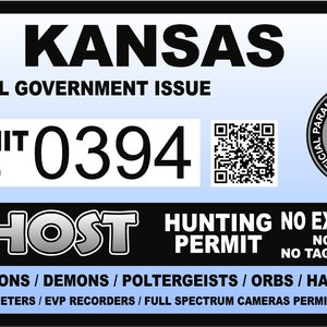 Kansas KS Ghost Hunting Hunter Permit Sticker Self Adhesive Vinyl usa united states us Paranormal Investigator Decal Sticker