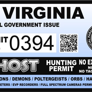 Virginia VA Ghost Hunting Hunter Permit Sticker Self Adhesive Vinyl usa united states us Paranormal Investigator Decal Sticker