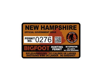 New Hampshire NH Bigfoot Hunting Permit Sticker Self Adhesive Vinyl usa united states Sasquatch
