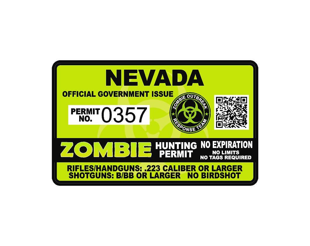 Nevada Zombie Hunting Permit Sticker Die Cut Decal Outbreak Response Team - Foto 2