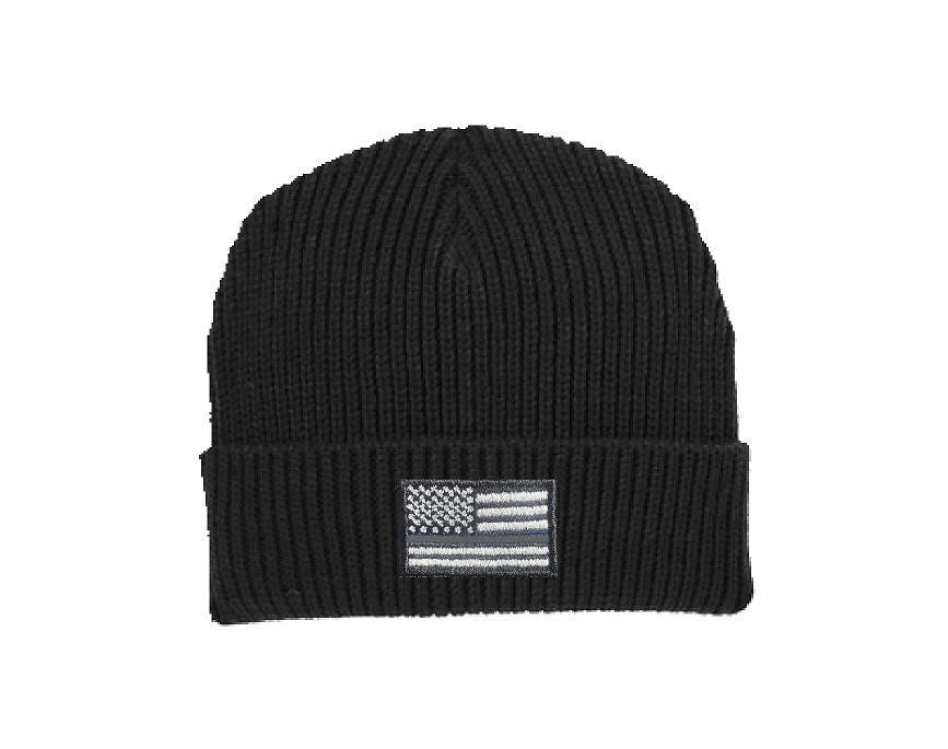 Thin Silver Line Tattered American Flag Corrections Officer Military Fold Over Winter Watch Hat - Color Choice - FREE SHIPPING