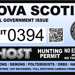 Nova Scotia Canada Canadian  Ghost Hunting Hunter Permit Sticker Self Adhesive Vinyl Paranormal Investigator Decal Sticker