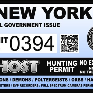 New York NY Ghost Hunting Hunter Permit Sticker Self Adhesive Vinyl usa united states us Paranormal Investigator Decal Sticker