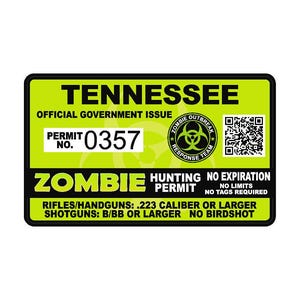 Tennessee TN Zombie Hunting Permit Sticker Self Adhesive Vinyl usa united states outbreak response - GREEN - Free Shipping