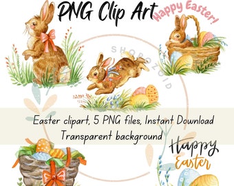 Easter Bunny PNG Clipart, Easter clipart bundle, Spring bunny clipart, Happy easter clipart