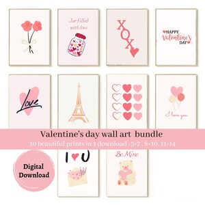 valentine&#39;s day wall art bundle, pack of 10 modern valentine home decor