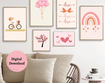 Valentine's day decor, 6 printable valentine wall art bundle