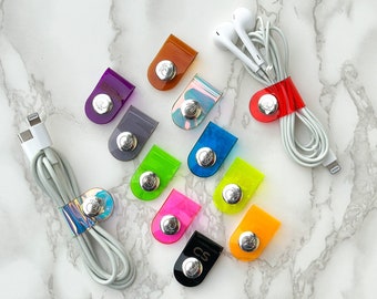 Personalized Earbud Organizer, Earbud Holder, Cable Clips, Cord holder, Earphone Holder, Cord Keeper, Minimalist Earpbud Wrap, Earbud Case