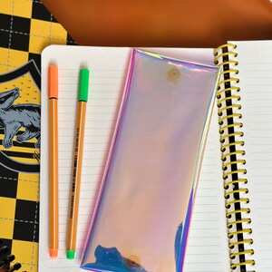 Holographic Pencil Case, Iridescent Pencil Holder, Anniversary Gift, Minimalist Costemic Bag, Transparent Pen Case, Vegan Gifts, Makeup Bag image 3