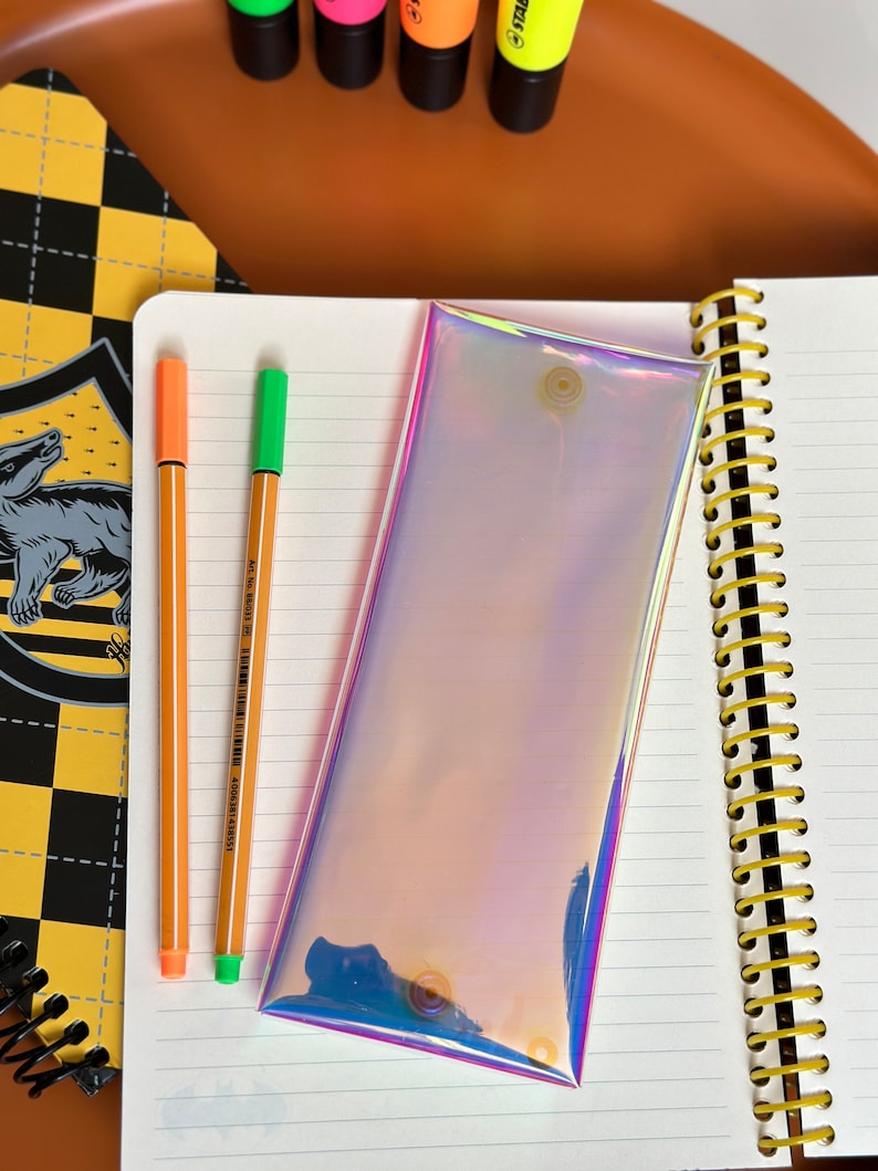 Holographic Pencil Case, Iridescent Pencil Holder, Anniversary Gift, Minimalist Costemic Bag, Transparent Pen Case, Vegan Gifts, Makeup Bag image 3