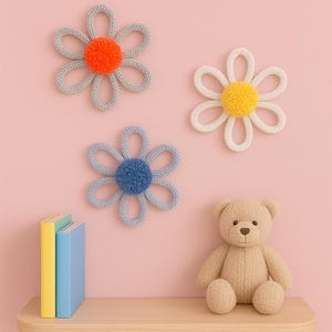 Handmade Knitted Flower Wall Hanging: Nursery & Kids Room Decor