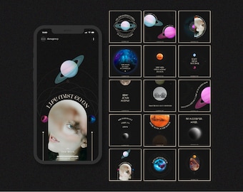 Mistyczne szablony na Instagram: Astralne, kosmiczne projekty Canva (do pobrania w wersji cyfrowej)