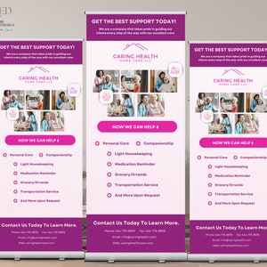 DIY Home Care Retractable Banner Template, Purple Elderly Care Roll Up Banner Design, Canva Caregiver Retractable Banner Event Design