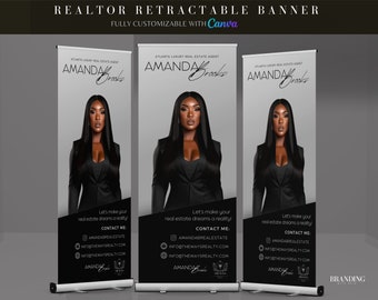 DIY Real Estate Agent Retractable Banner Template, Realtor Roll Up Banner Design, Canva Professional Retractable Banner Event Design