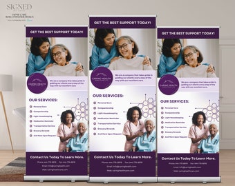 DIY Home Care Retractable Banner Template, Purple Elderly Care Roll Up Banner Design, Canva Caregiver Retractable Banner Event Design